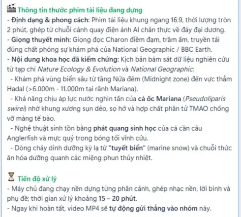 Video tài liệu 2 phút, có giọng đọc